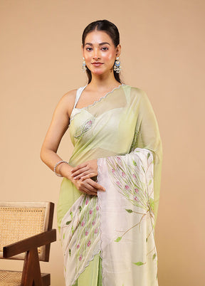 White Tissue Silk Saree With Blouse Piece