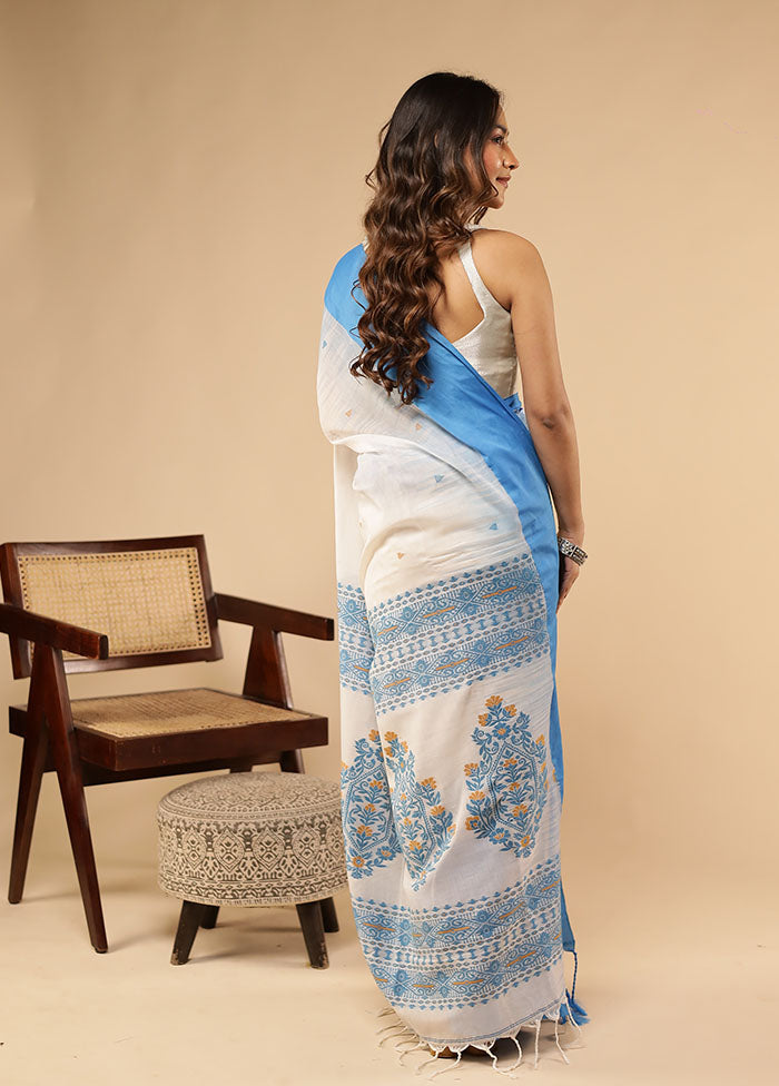 White Matka Silk Saree With Blouse Piece