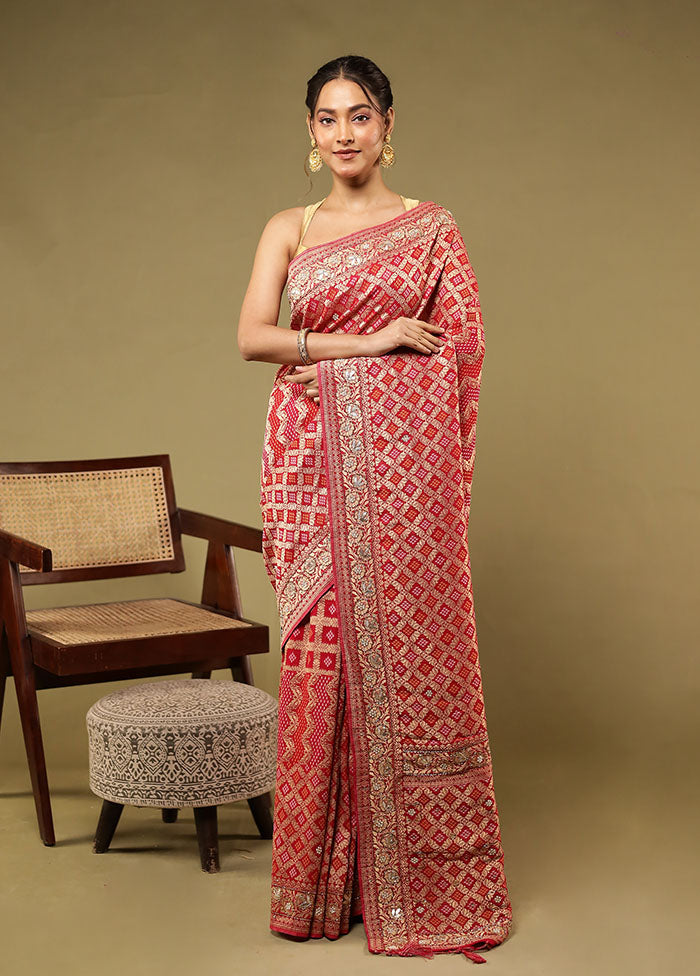 Pink Handloom Pure Georgette Saree With Blouse Piece