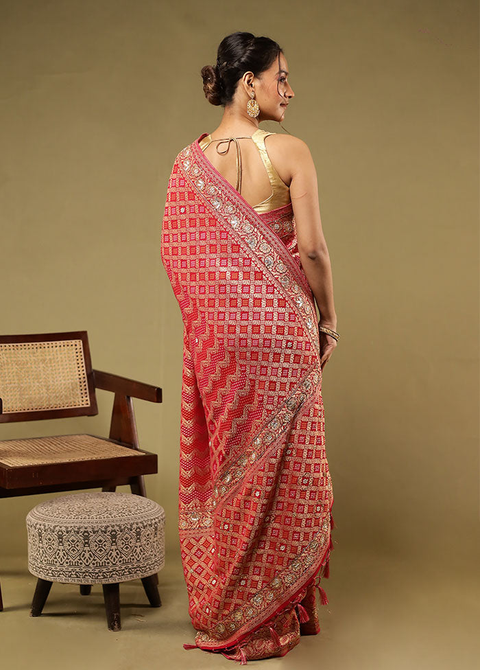 Pink Handloom Pure Georgette Saree With Blouse Piece
