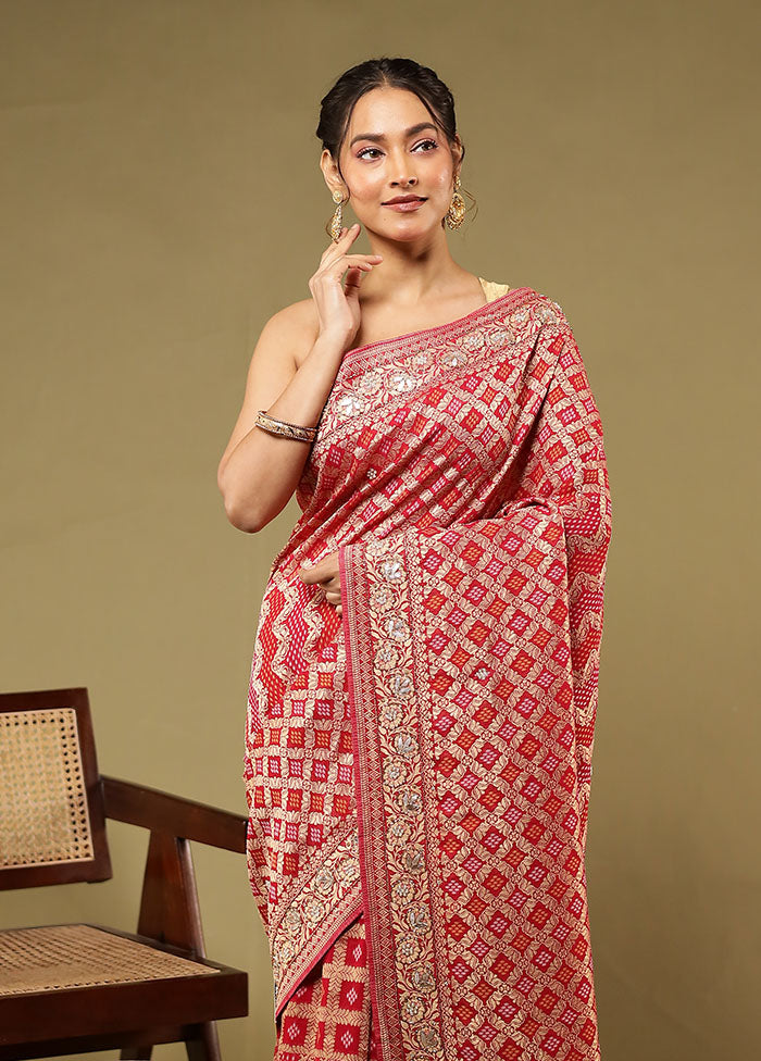 Pink Handloom Pure Georgette Saree With Blouse Piece