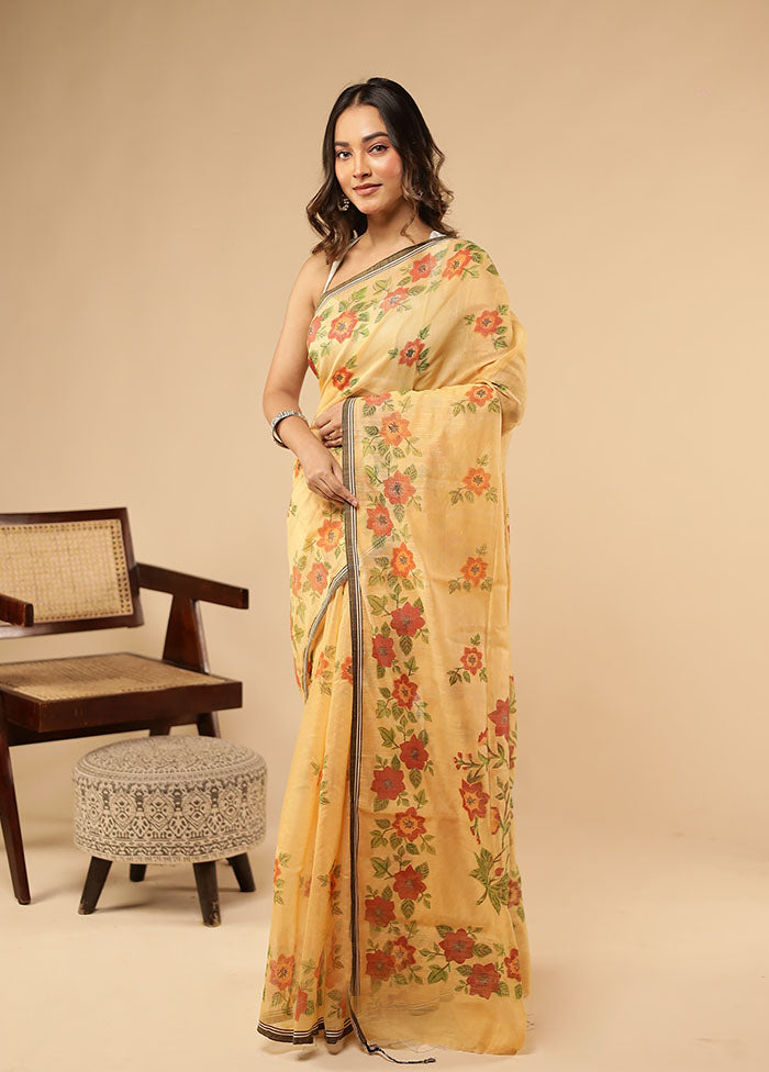 Yellow Matka Silk Saree With Blouse Piece