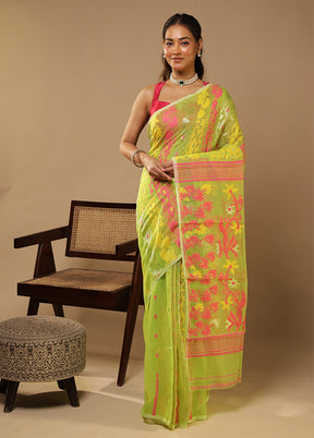 Yellow Jamdani Cotton Saree Without Blouse Piece