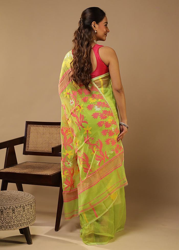 Yellow Jamdani Cotton Saree Without Blouse Piece