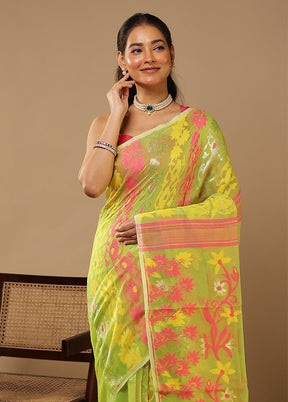 Yellow Jamdani Cotton Saree Without Blouse Piece