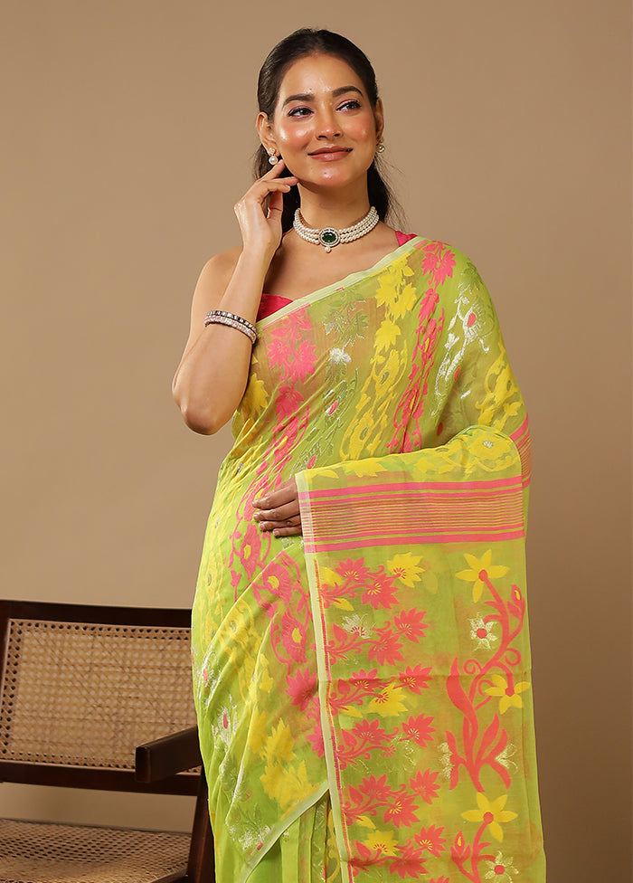Yellow Jamdani Cotton Saree Without Blouse Piece