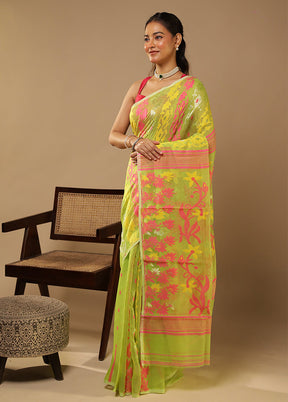 Yellow Jamdani Cotton Saree Without Blouse Piece