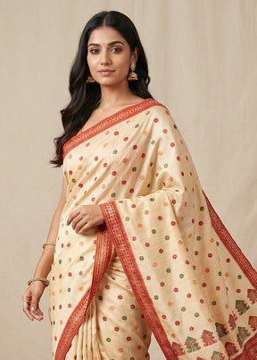 Cream Assam Silk Saree With Blouse Piece