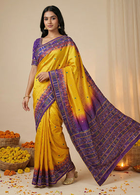 Purple Tussar Silk Saree With Blouse Piece