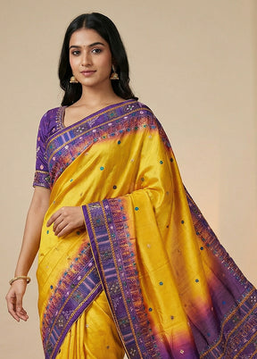 Purple Tussar Silk Saree With Blouse Piece