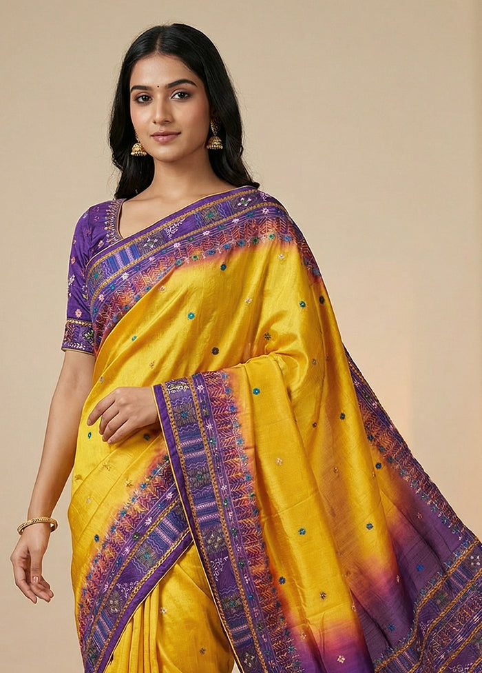 Purple Tussar Silk Saree With Blouse Piece