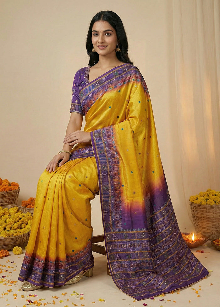 Purple Tussar Silk Saree With Blouse Piece