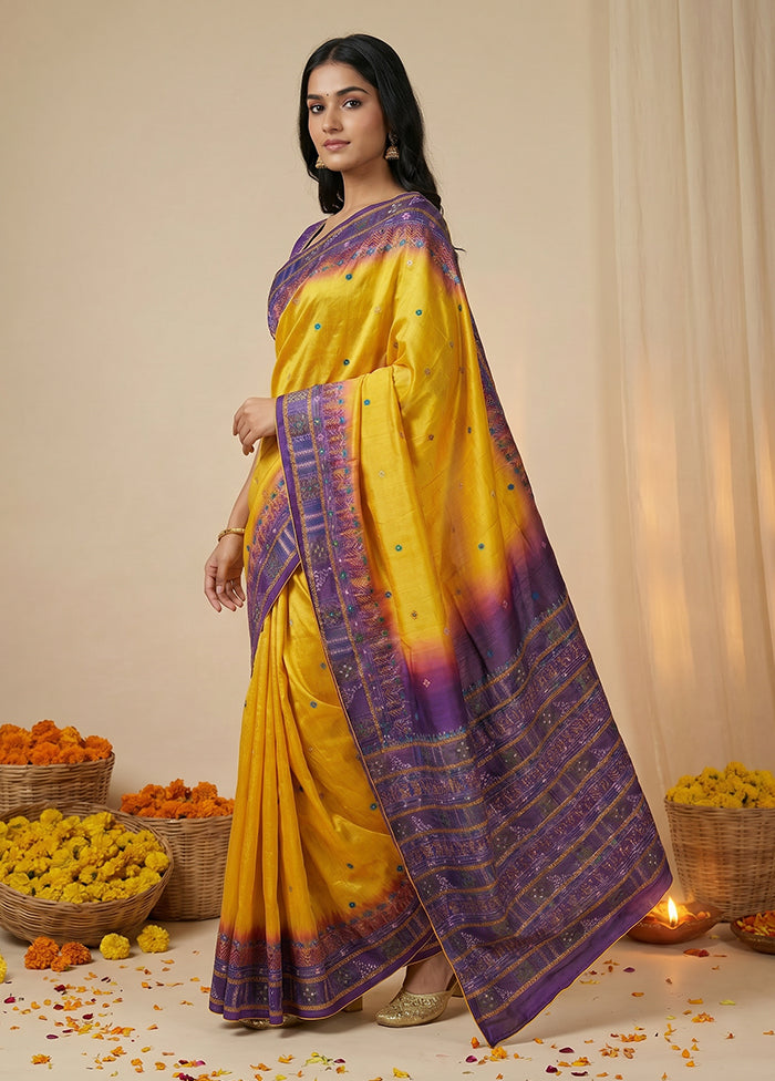 Purple Tussar Silk Saree With Blouse Piece