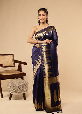 Blue Dupion Silk Saree With Blouse Piece