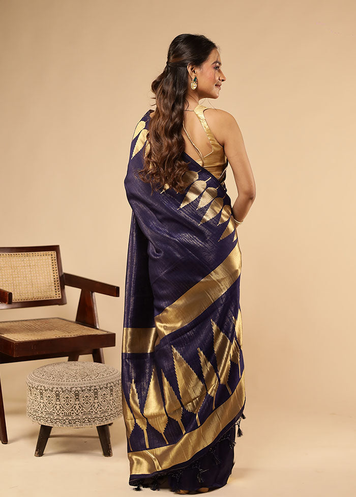 Blue Dupion Silk Saree With Blouse Piece