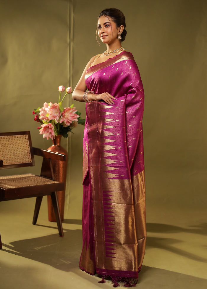 Purple Dupion Silk Saree With Blouse Piece