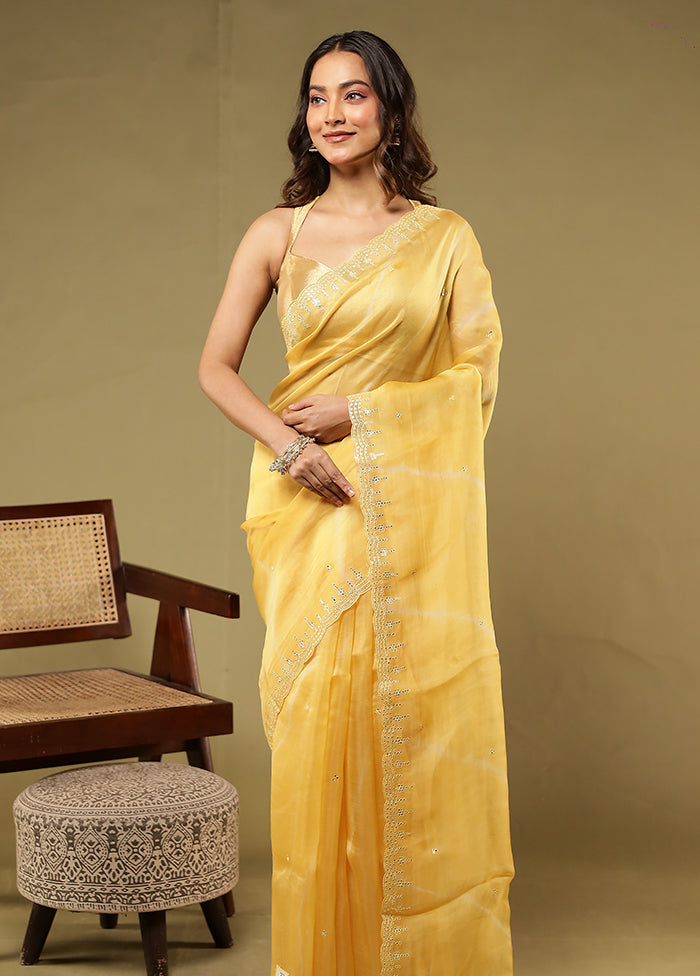 Yellow Handloom Pure Organza Saree With Blouse Piece