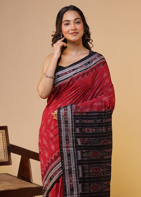 Red Bomkai Silk Saree Without Blouse Piece