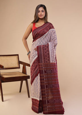 Grey Handloom Bomkai Pure Silk Saree With Blouse Piece
