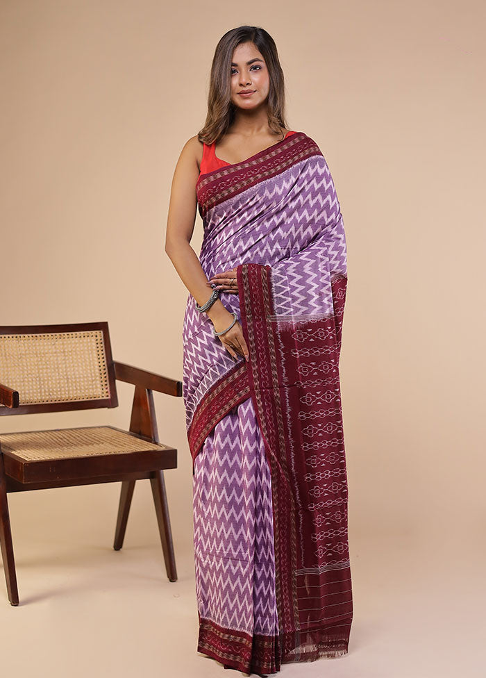 Purple Handloom Bomkai Pure Silk Saree Without Blouse Piece