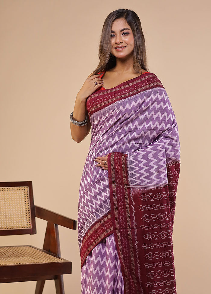 Purple Handloom Bomkai Pure Silk Saree Without Blouse Piece