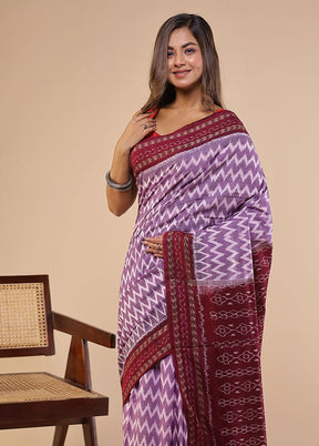 Purple Handloom Bomkai Pure Silk Saree Without Blouse Piece