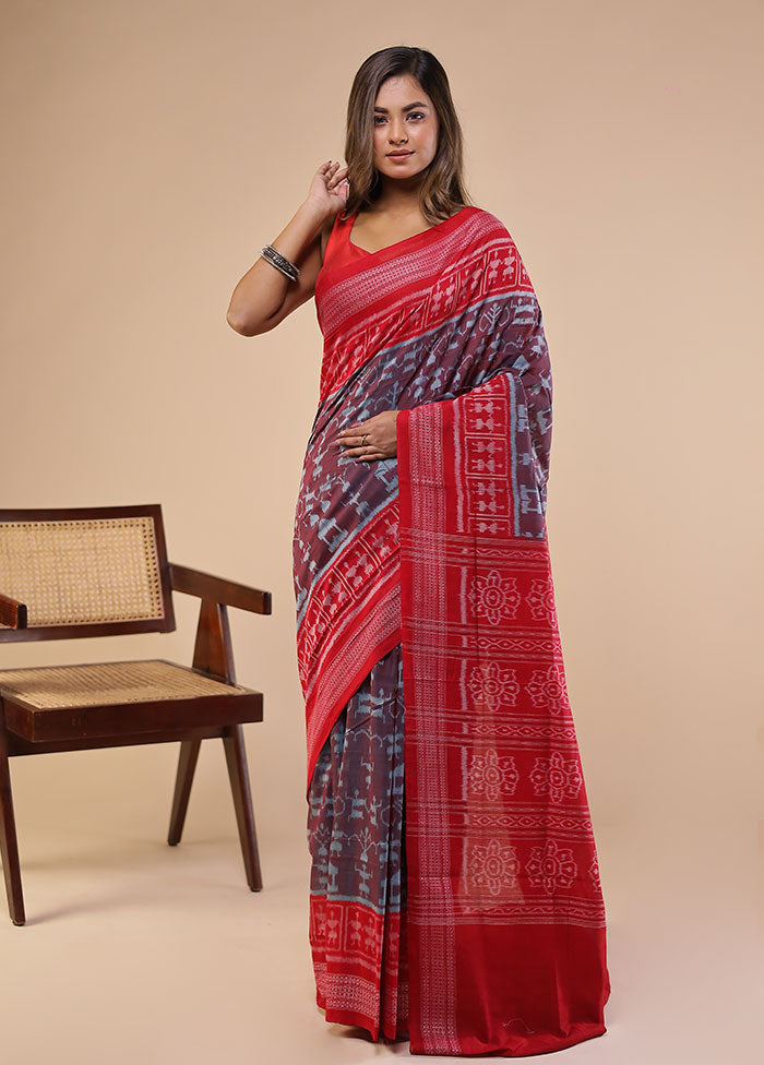 Red Handloom Bomkai Pure Silk Saree With Blouse Piece