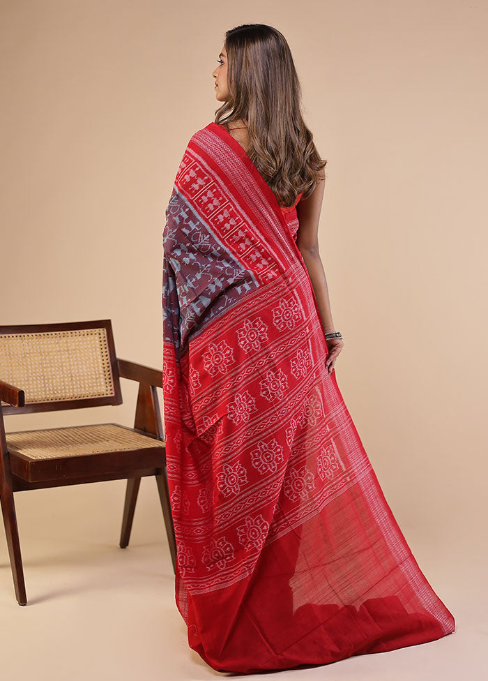 Red Handloom Bomkai Pure Silk Saree With Blouse Piece