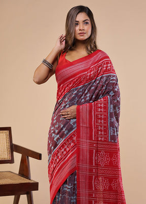 Red Handloom Bomkai Pure Silk Saree With Blouse Piece