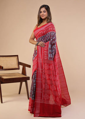 Red Handloom Bomkai Pure Silk Saree With Blouse Piece