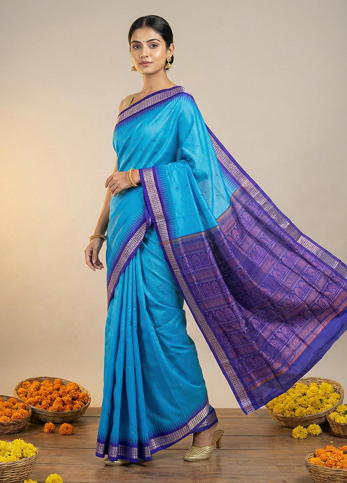 Blue Handloom Bomkai Pure Silk Saree With Blouse Piece