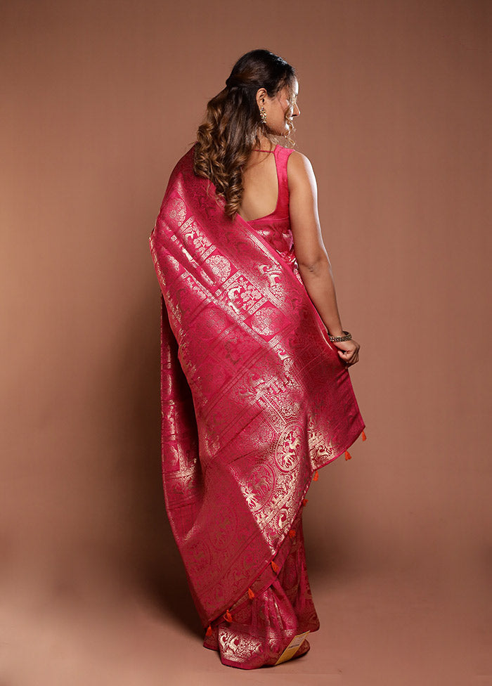 Pink Dupion Silk Saree With Blouse Piece