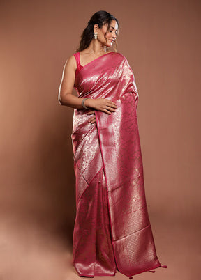 Pink Dupion Silk Saree With Blouse Piece