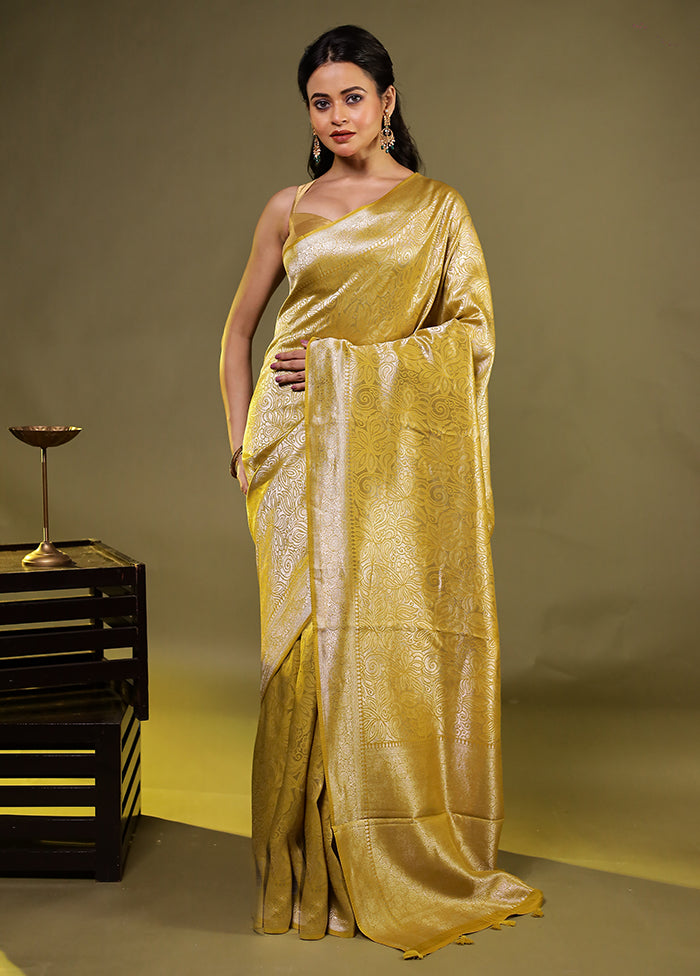 Golden Dupion Silk Saree With Blouse Piece