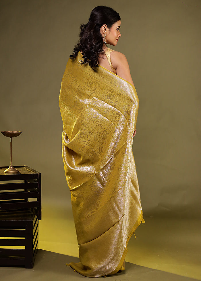 Golden Dupion Silk Saree With Blouse Piece