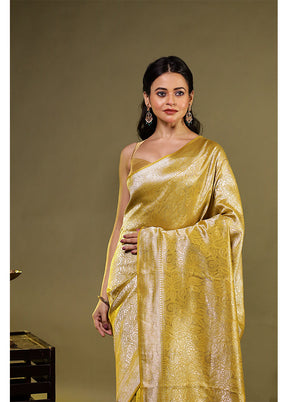 Golden Dupion Silk Saree With Blouse Piece