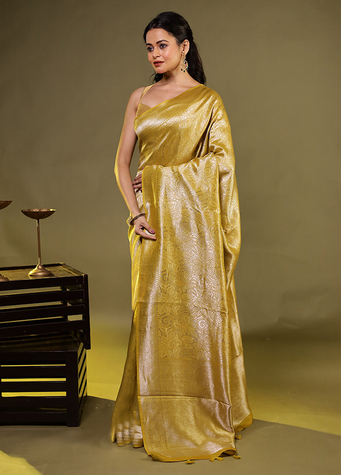 Golden Dupion Silk Saree With Blouse Piece