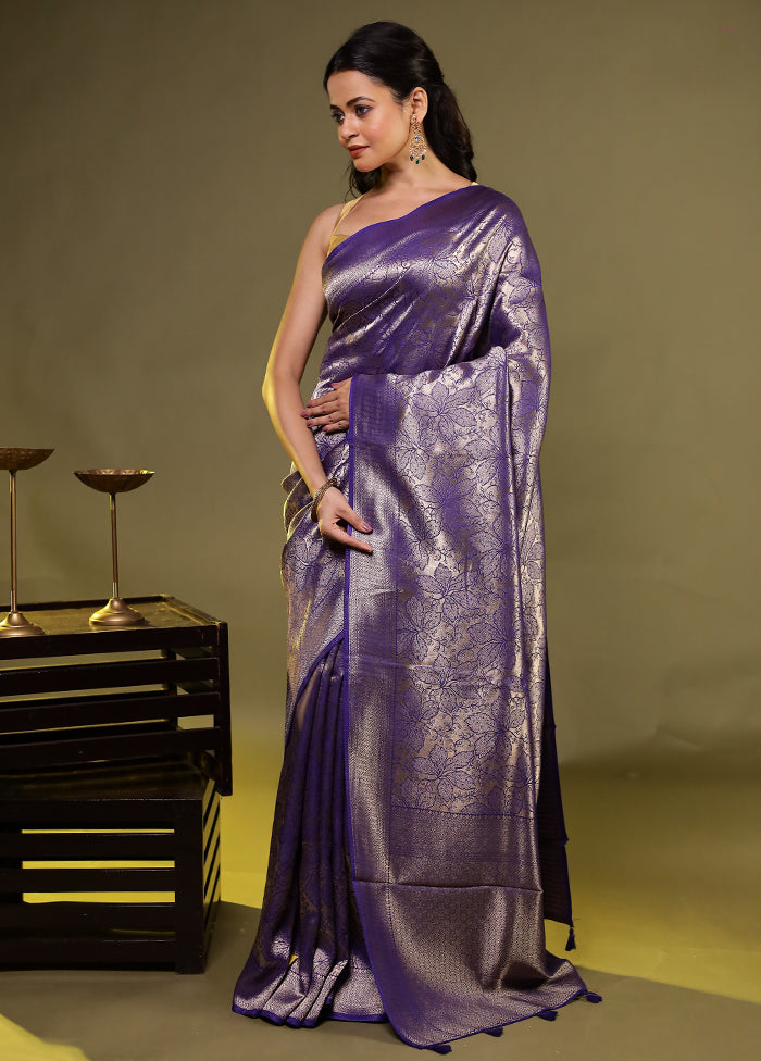 Purple Dupion Silk Saree With Blouse Piece