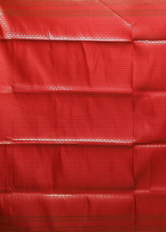 Red Handloom Banarasi Pure Silk Saree With Blouse Piece