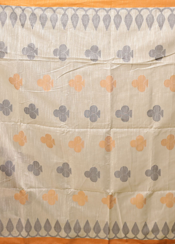 Cream Matka Silk Saree With Blouse Piece