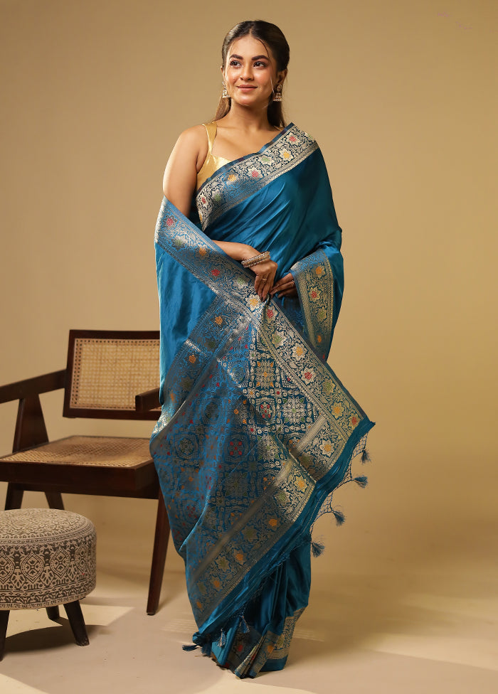Blue Dupion Silk Saree With Blouse Piece