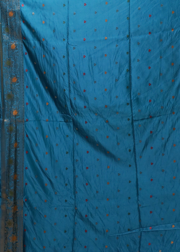 Blue Dupion Silk Saree With Blouse Piece