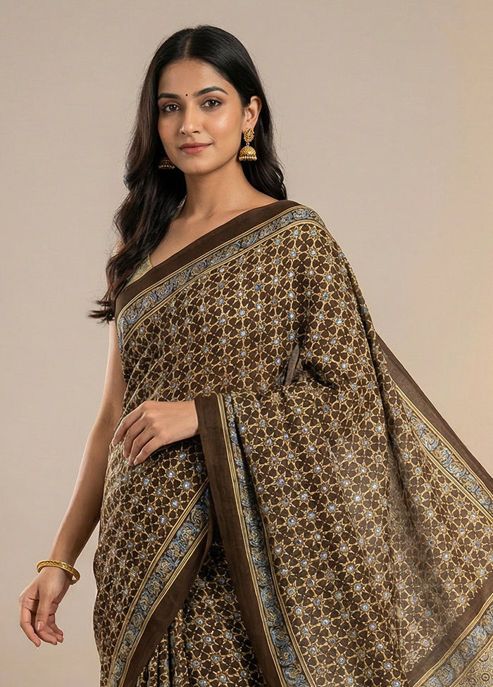 Black Printed Silk Saree Without Blouse Piece