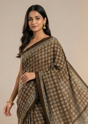 Black Printed Silk Saree Without Blouse Piece