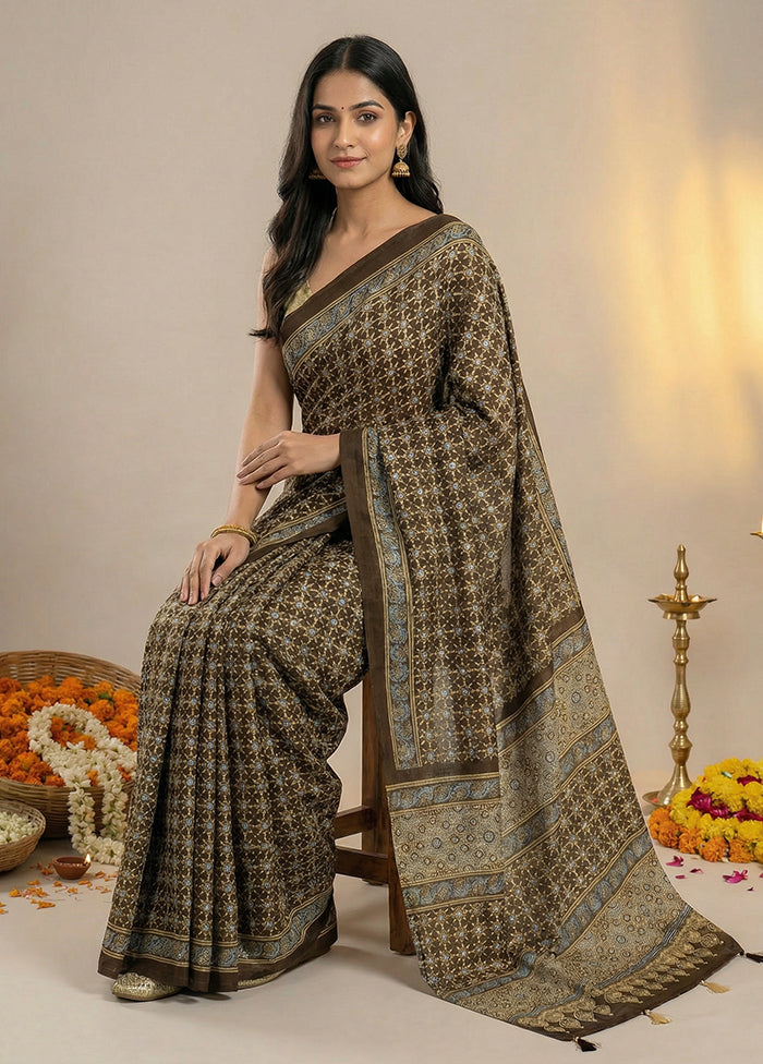 Black Printed Silk Saree Without Blouse Piece