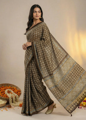 Black Printed Silk Saree Without Blouse Piece