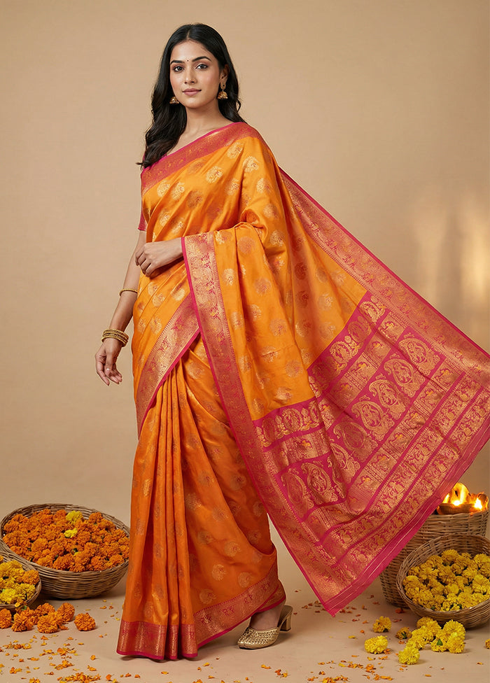 Yellow Baluchari Silk Saree With Blouse Piece