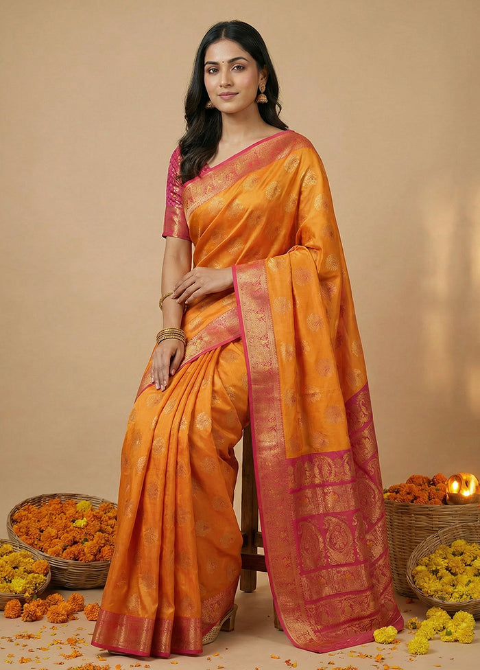 Yellow Baluchari Silk Saree With Blouse Piece