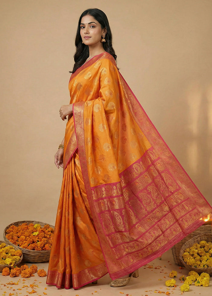 Yellow Baluchari Silk Saree With Blouse Piece