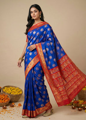 Blue Baluchari Silk Saree With Blouse Piece
